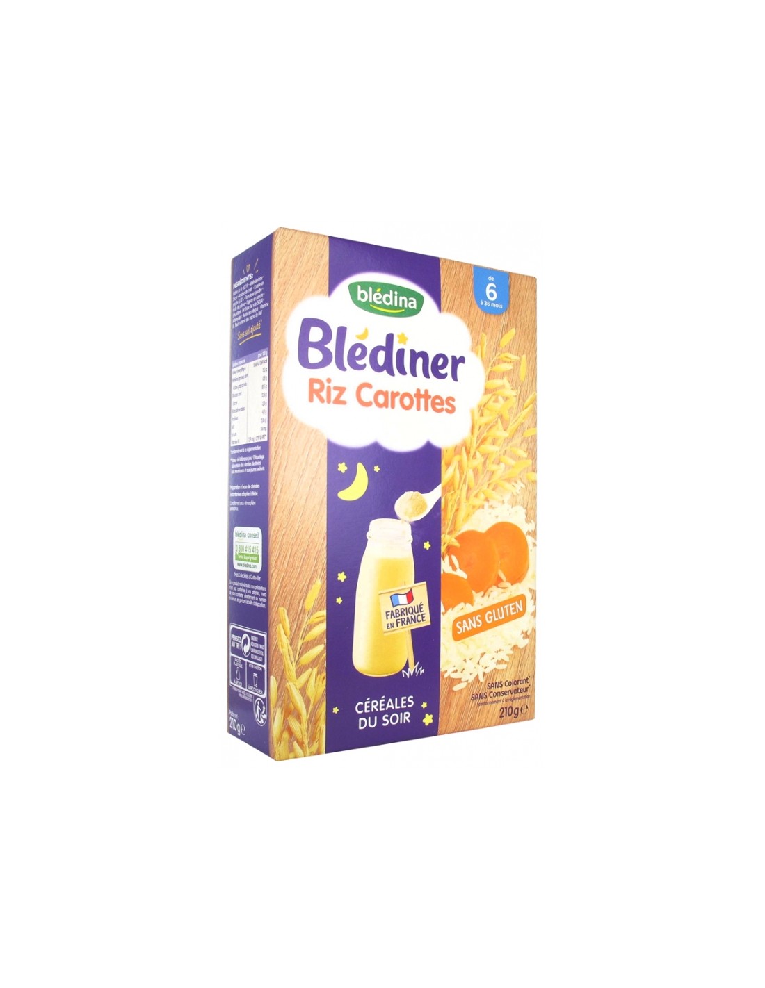 Bledina Blediner Cereales Du Soir Riz Carottes De 6 A 36 Mois 210 G